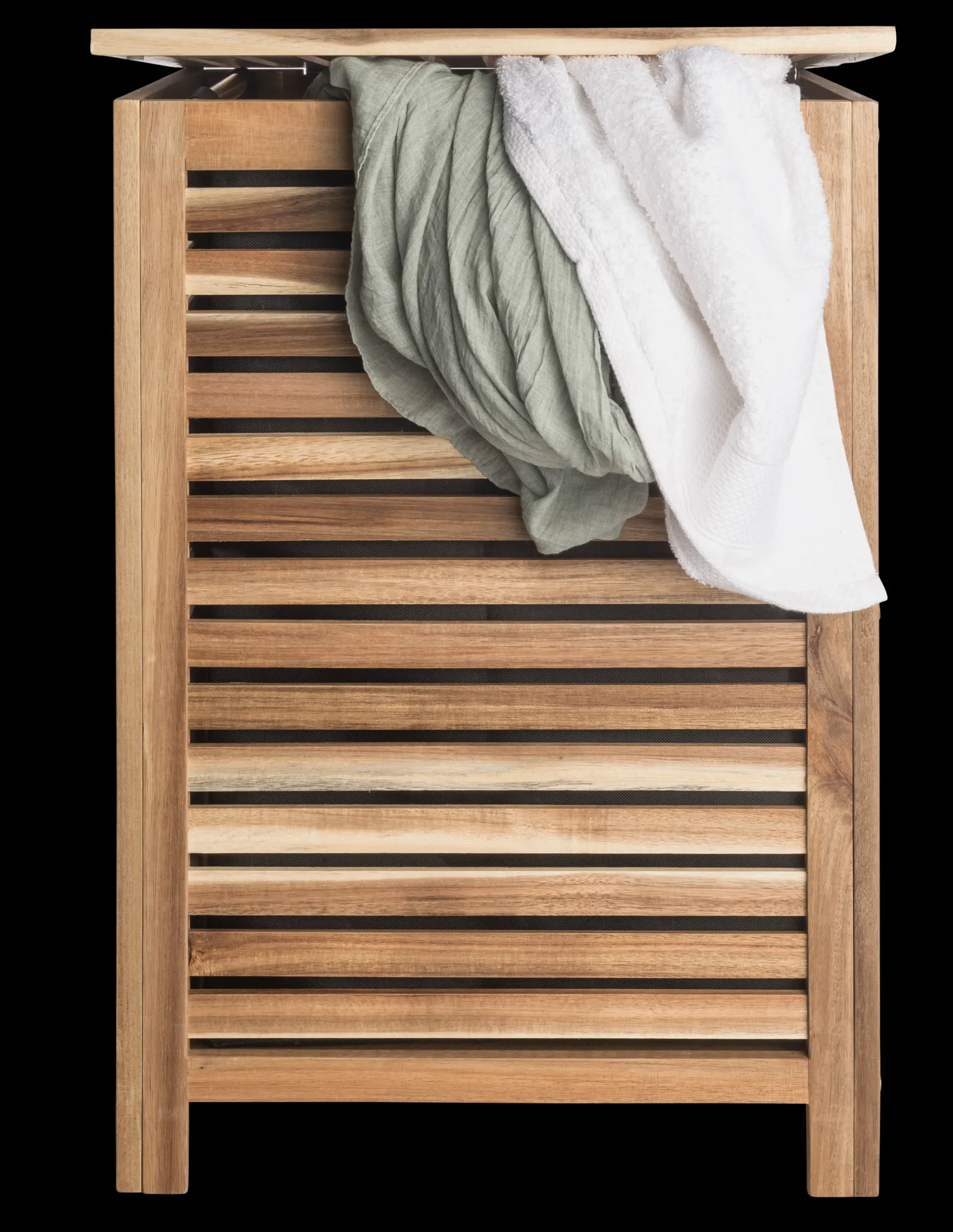 Best CASA Acacia Cesto Da Biancheria Deluxe Nero, Naturale