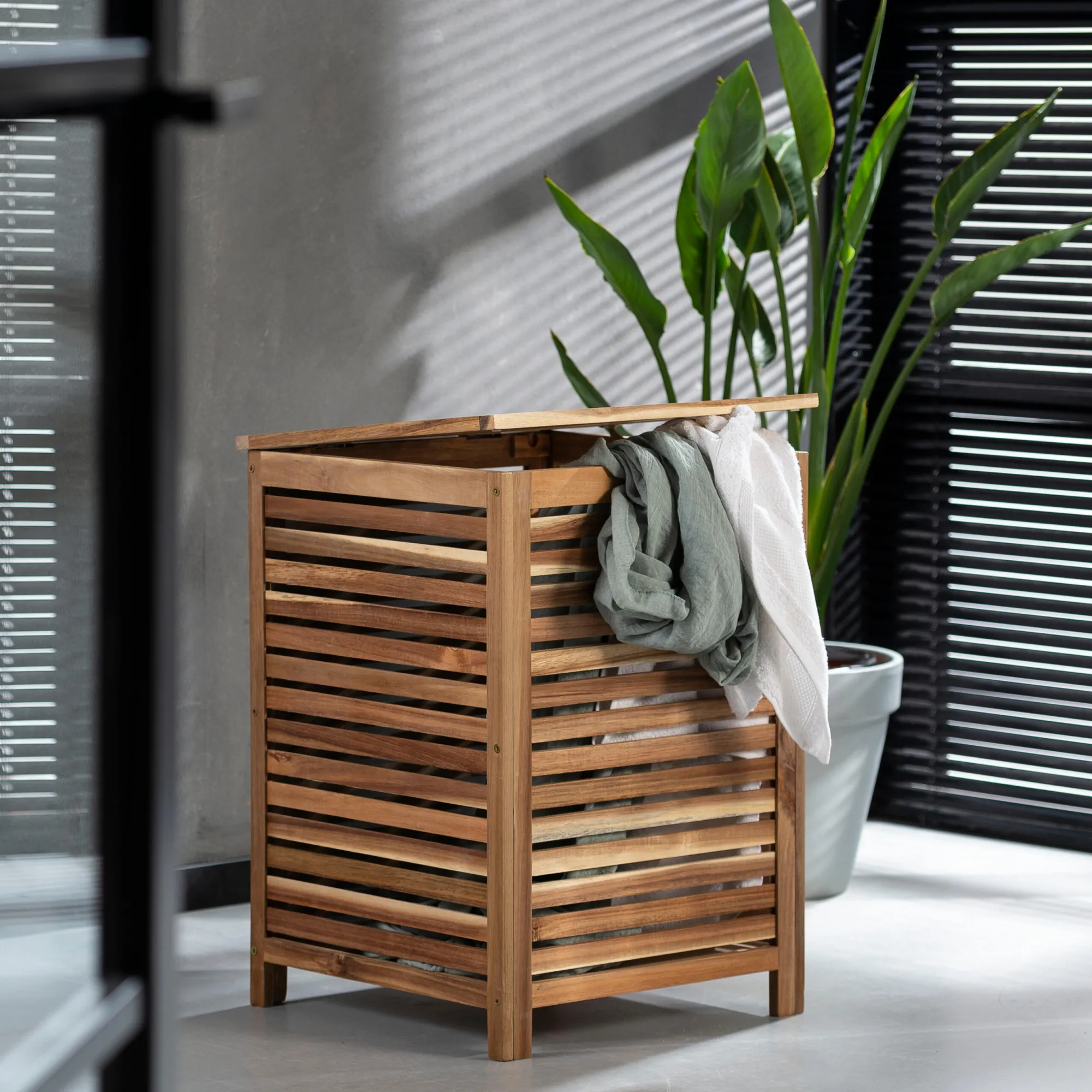 Best CASA Acacia Cesto Da Biancheria Deluxe Nero, Naturale