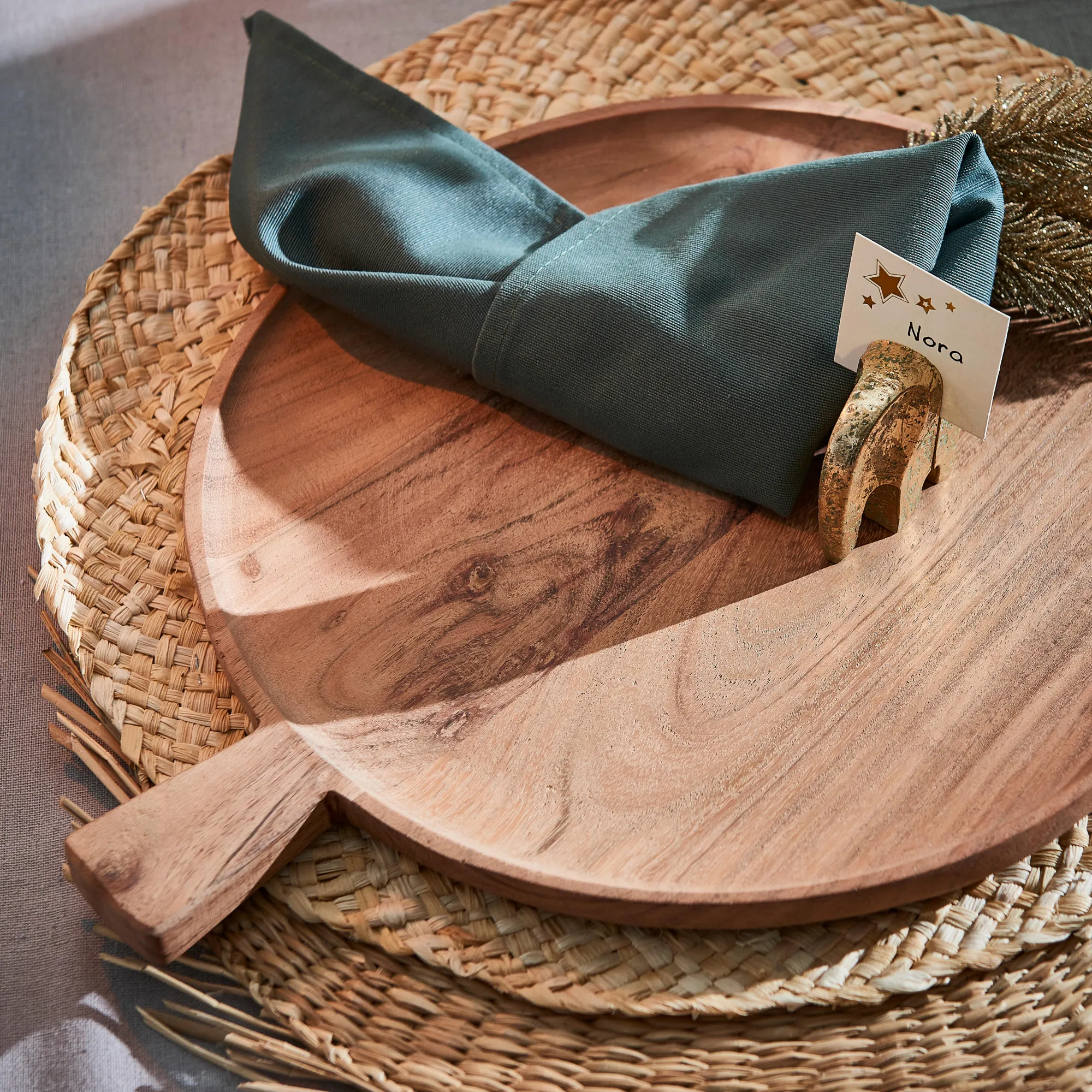 Clearance CASA Acacia Chic Piatto Con Manico Naturale