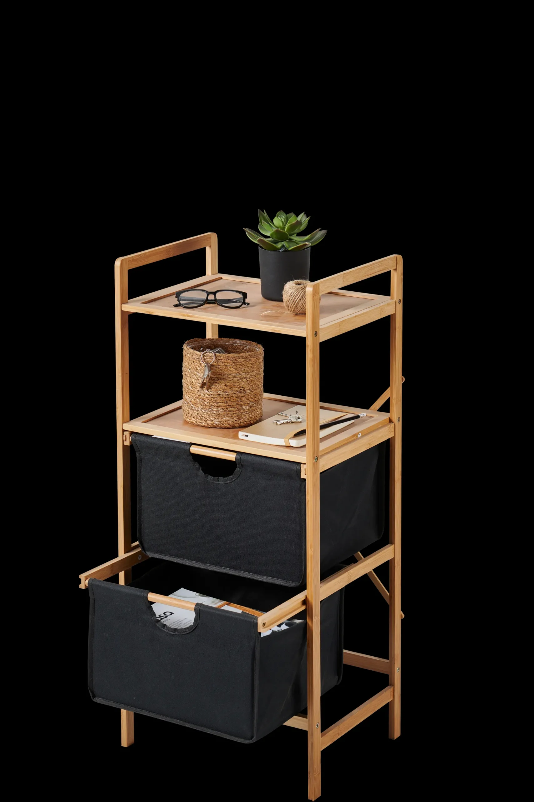 Discount CASA Bamboo Mobile Con 2 Cassetti Nero, Naturale