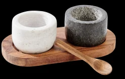Clearance CASA Marble Saliera/Pepiera Con Cucchiaio Nero, Bianco, Naturale