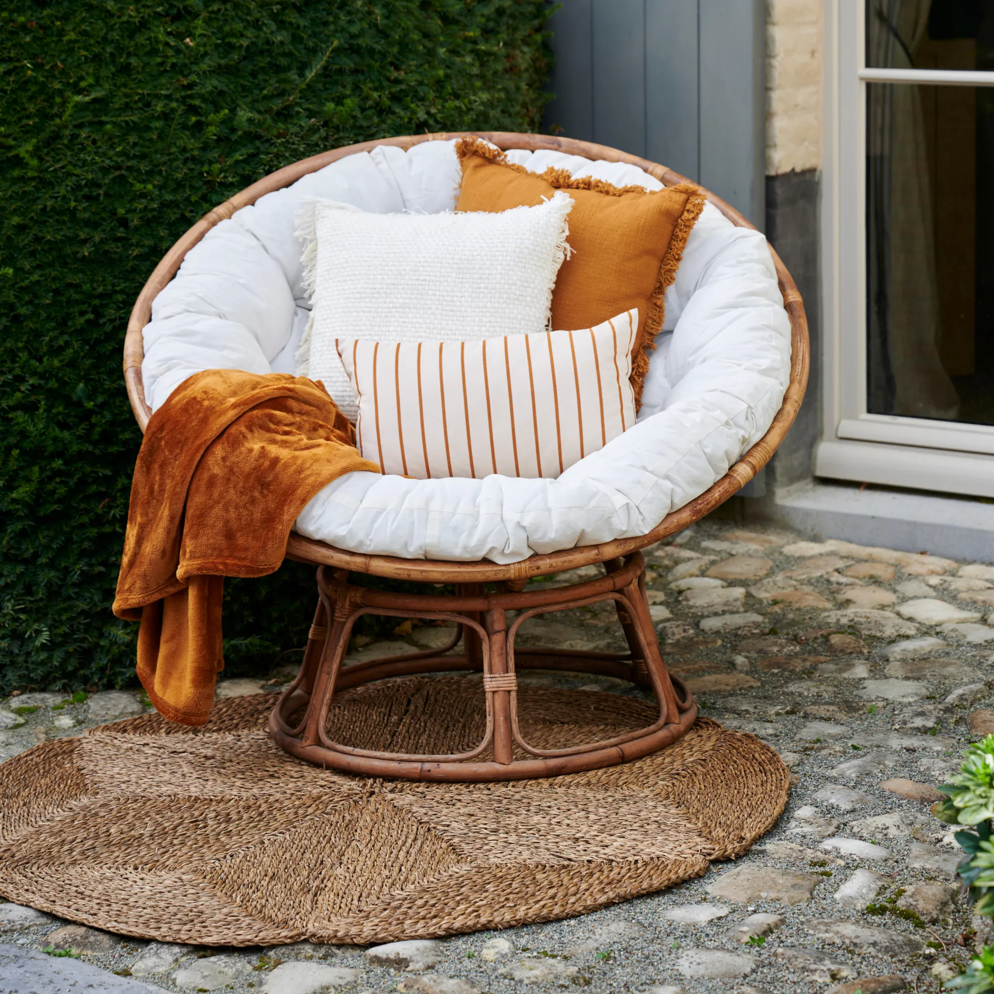 Best CASA Papasan Sedia Lounge Naturale, Bianco Antico