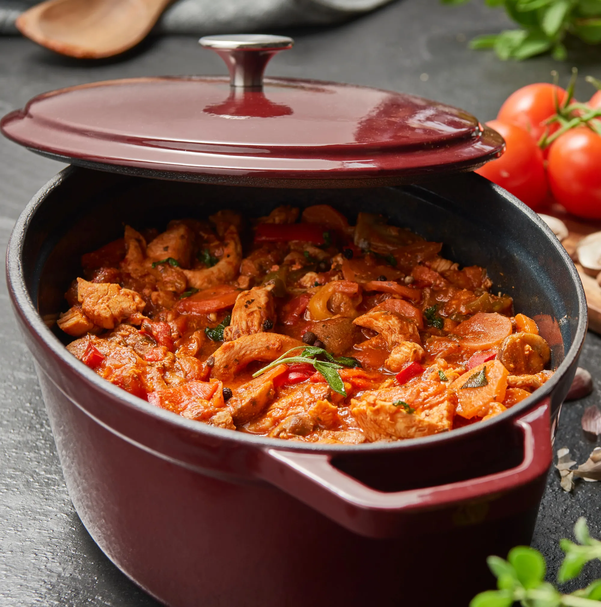 Discount CASA Stew Pentola In Ghisa Ovale Rosso Scuro
