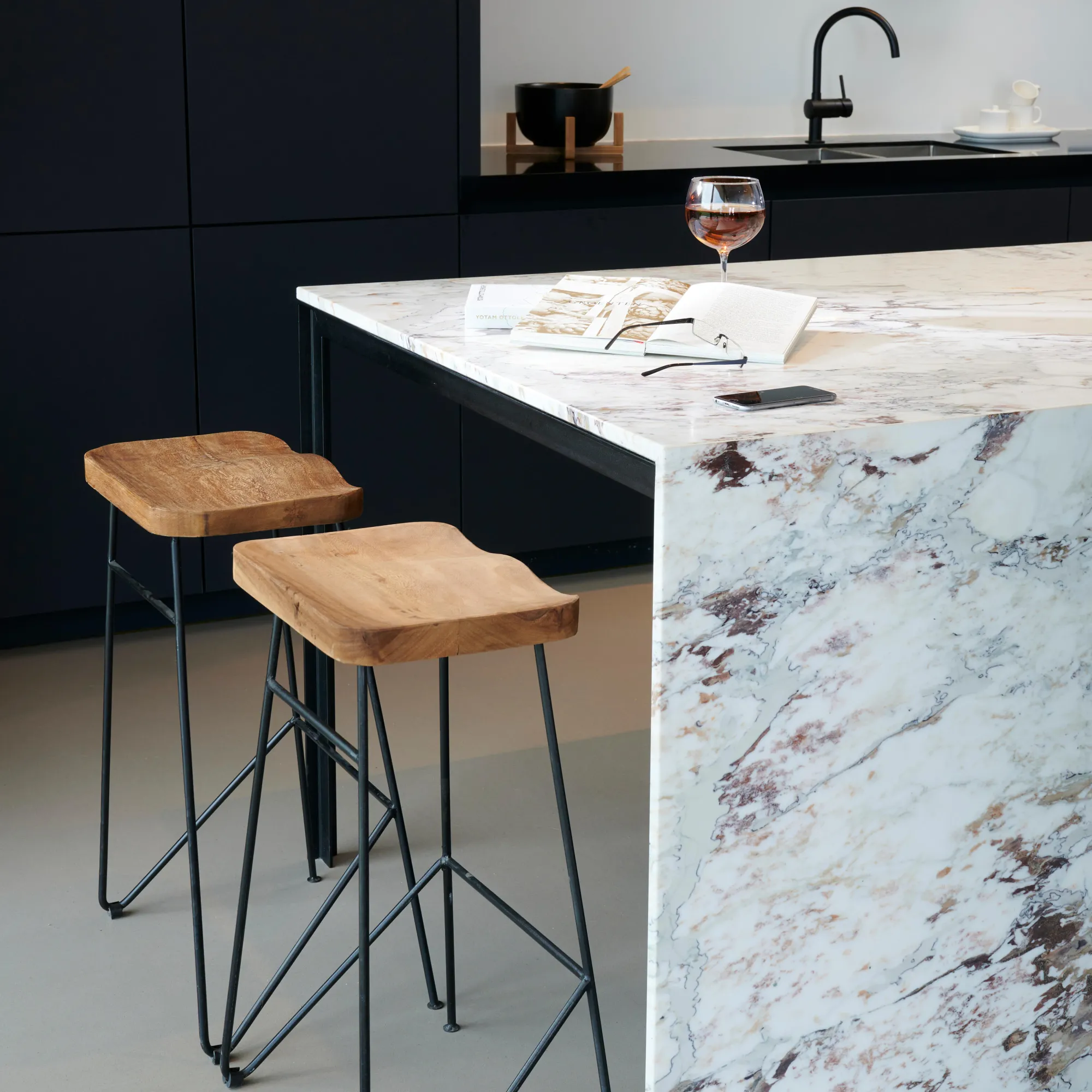Sale CASA Teak Sgabello Da Bar Nero, Naturale