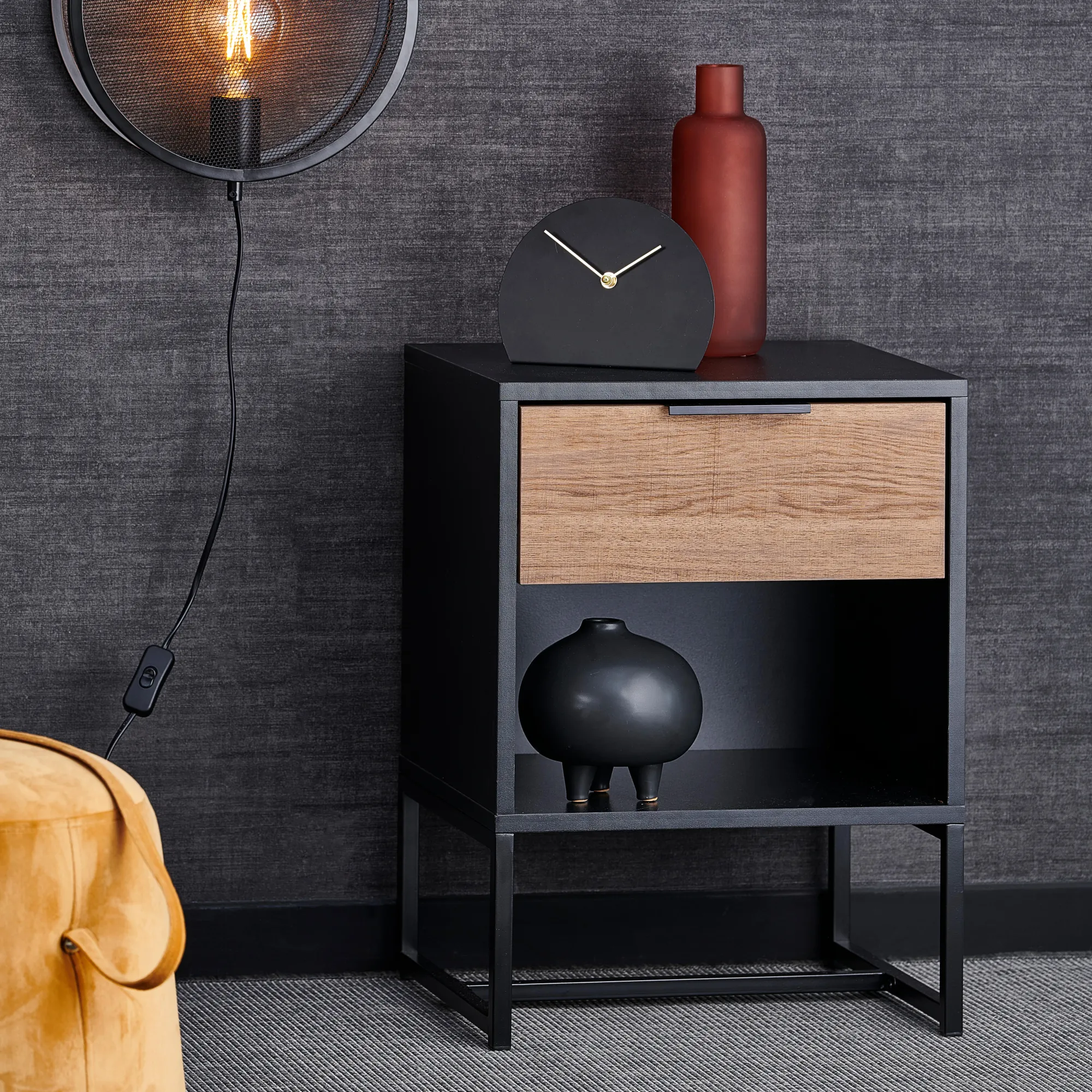 Best CASA Trenton Comodino Nero, Naturale