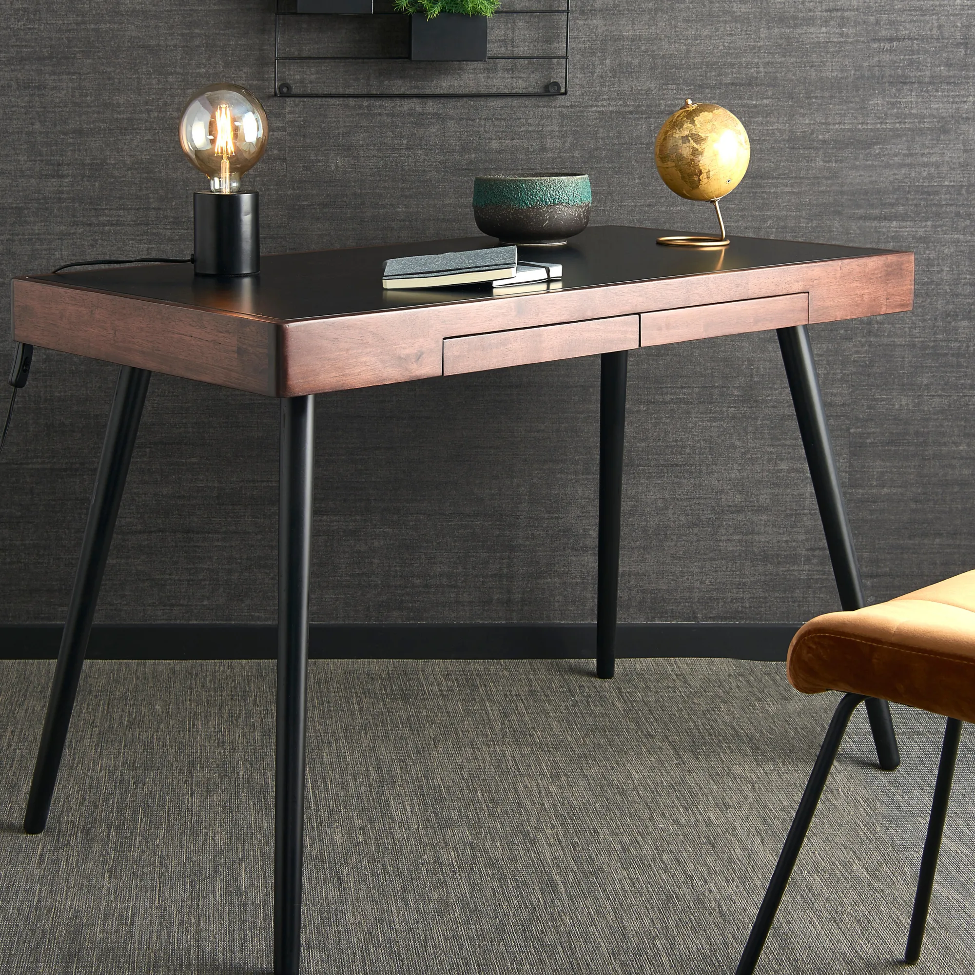 Clearance CASA Winston Scrivania Nero, Marrone