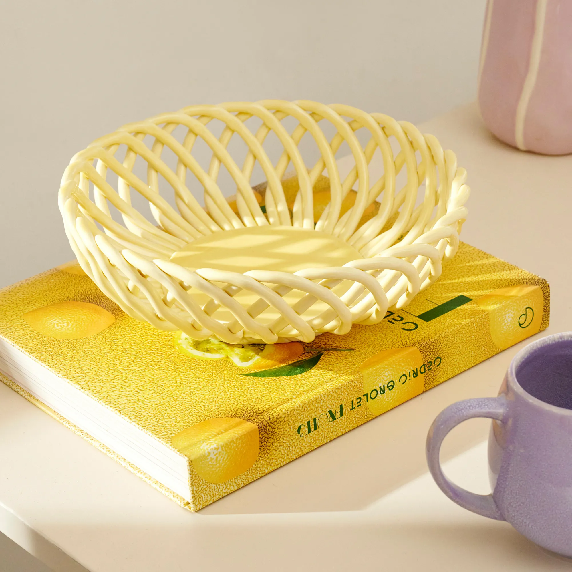 Discount CASA Wovy Cesto Portafrutta Giallo Chiaro